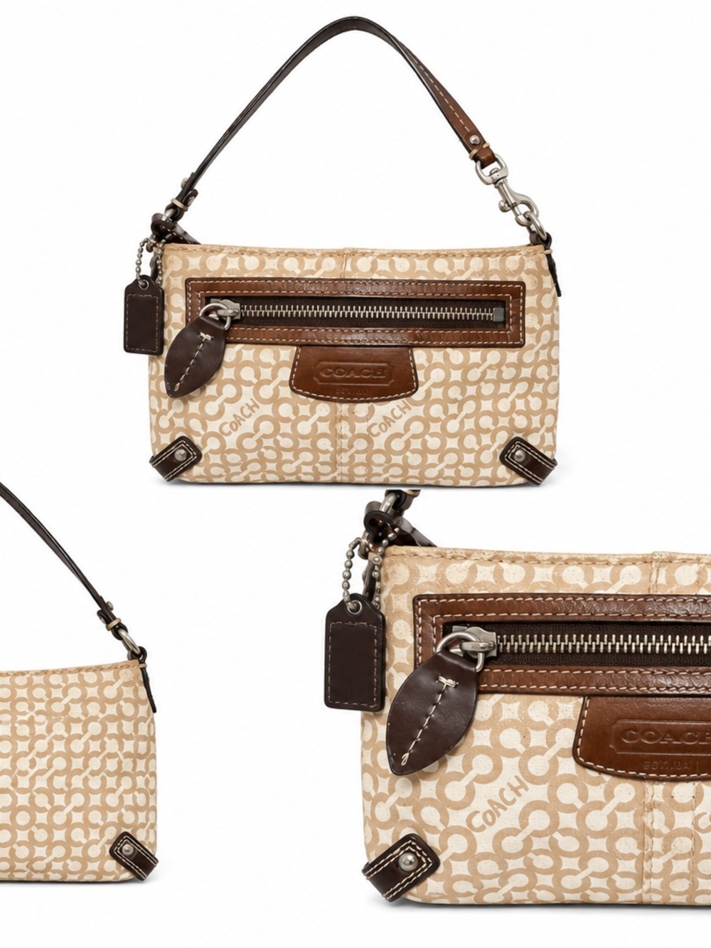Coach Beige & Brown Signature Canvas Shoulder Bag